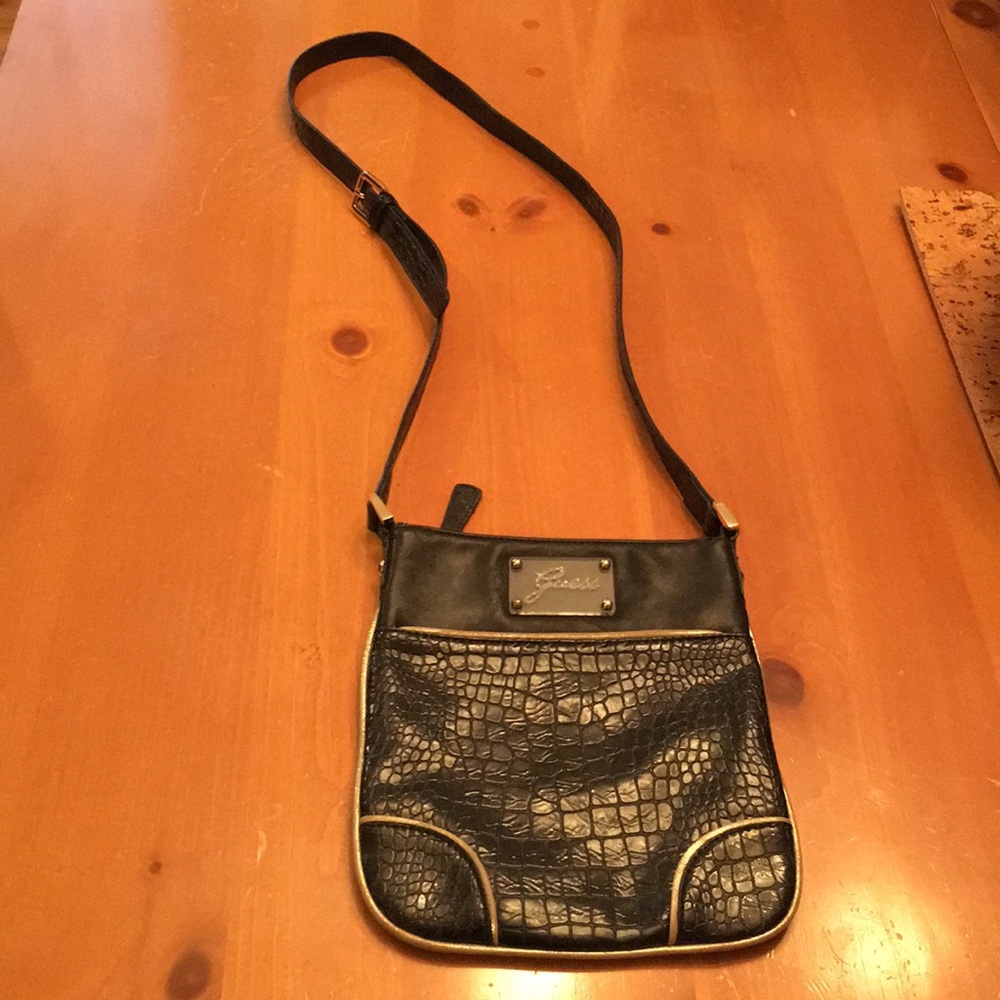 Guess Crossbody Purse.  Faux alligator/gold trim.